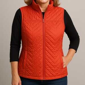 Orvis Women's L Coral Orange Quilted Vest Full Zip Pockets Outdoor Hiking